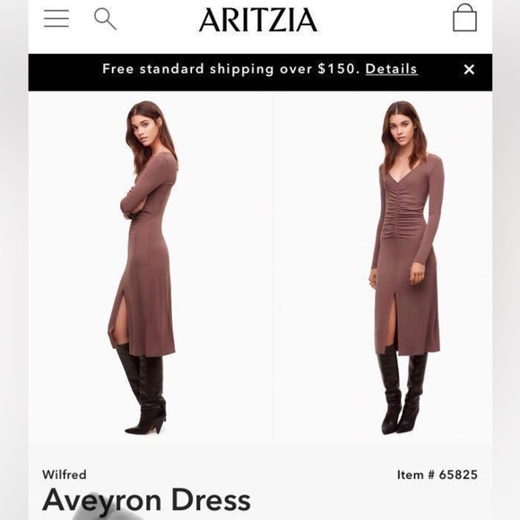 Aritzia Wilfred mocha mousse brown Aveyron long sleeve jersey dress - Large NWOT - Picture 5 of 5